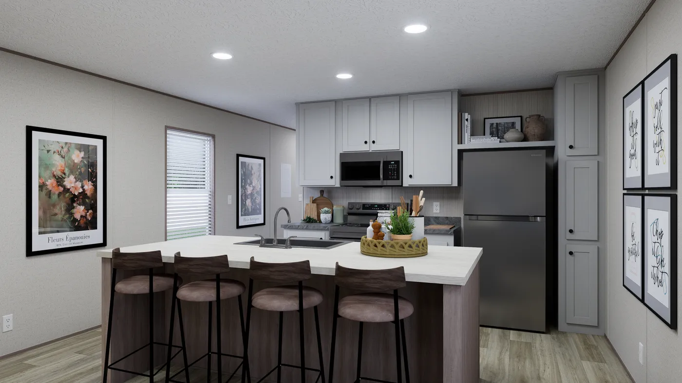 The FOOTHILLS 56 Kitchen. This Manufactured Mobile Home features 2 bedrooms and 2 baths.