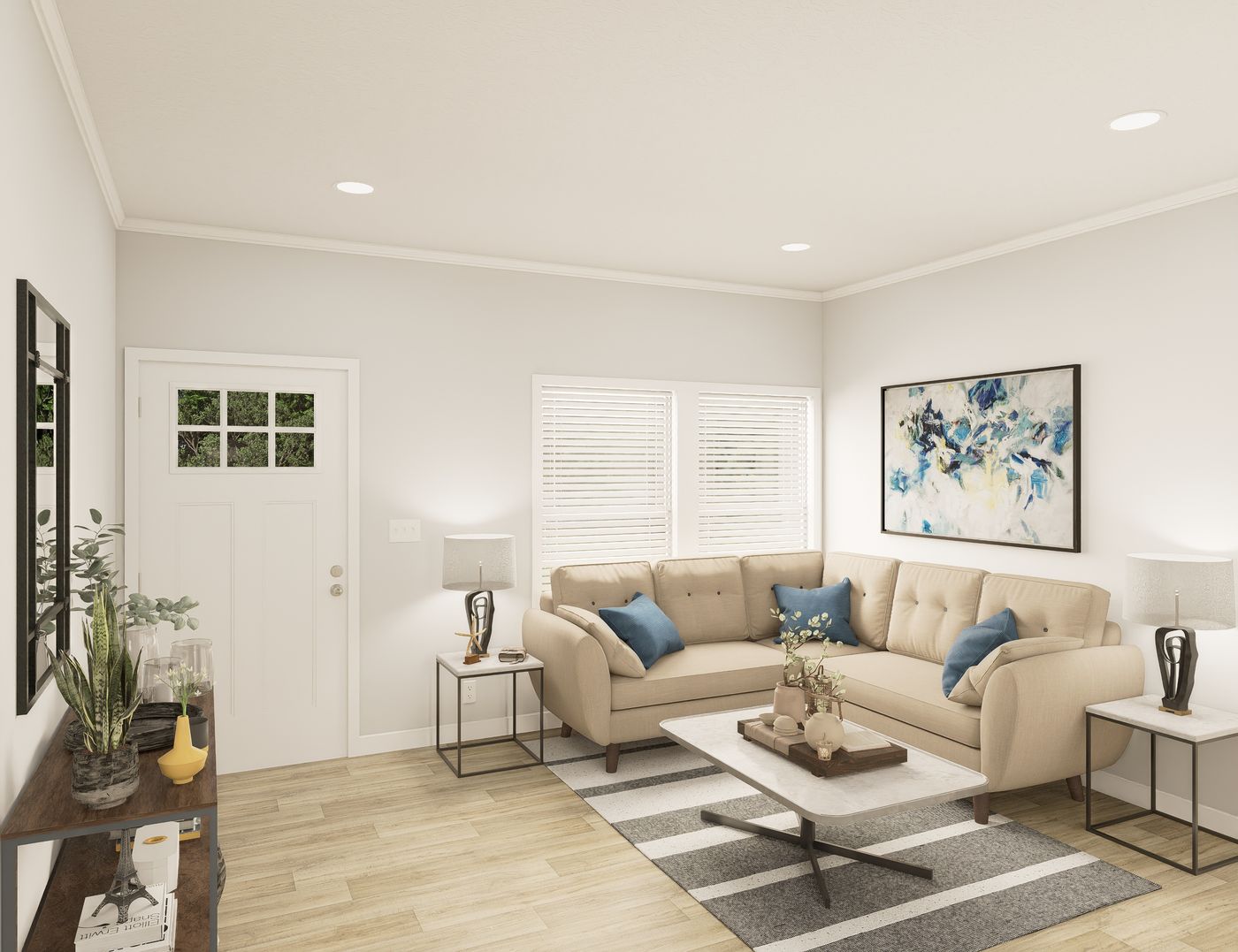 The THE ELITE 52 Living Room. This Manufactured Mobile Home features 3 bedrooms and 2 baths.