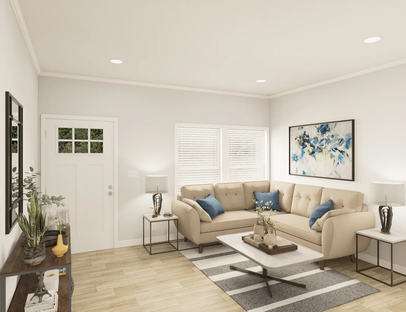 The THE ELITE 52 Living Room. This Manufactured Mobile Home features 3 bedrooms and 2 baths.