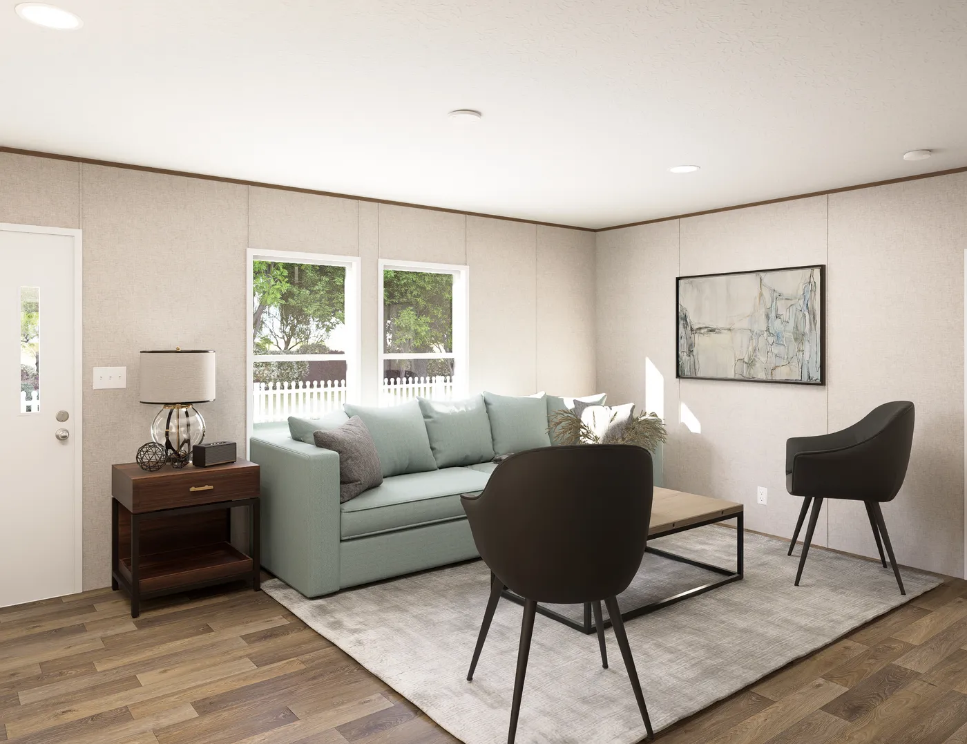 The OAK Living Room. This Manufactured Mobile Home features 4 bedrooms and 2 baths.
