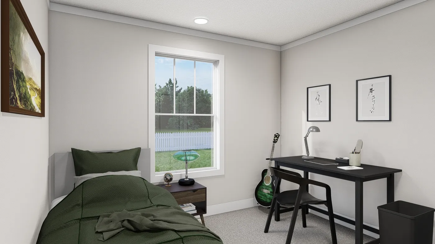 The THREE LITTLE BIRDS Guest Bedroom. This Manufactured Mobile Home features 3 bedrooms and 2 baths.