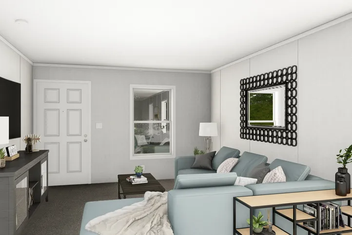 The JADE Living Room. This Manufactured Mobile Home features 2 bedrooms and 1 bath.