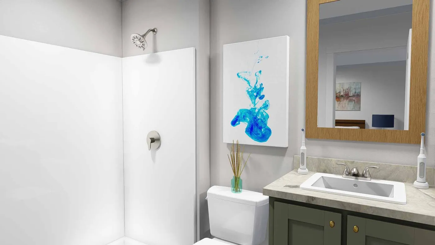 The SWEET DREAMS Primary Bathroom. This Manufactured Mobile Home features 3 bedrooms and 2 baths.