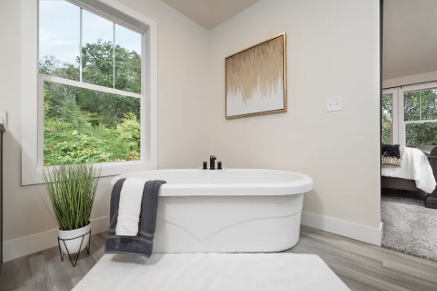 The STRATFORD PL 6630-MS062 SECT Primary Bathroom. This Manufactured Mobile Home features 3 bedrooms and 2 baths.