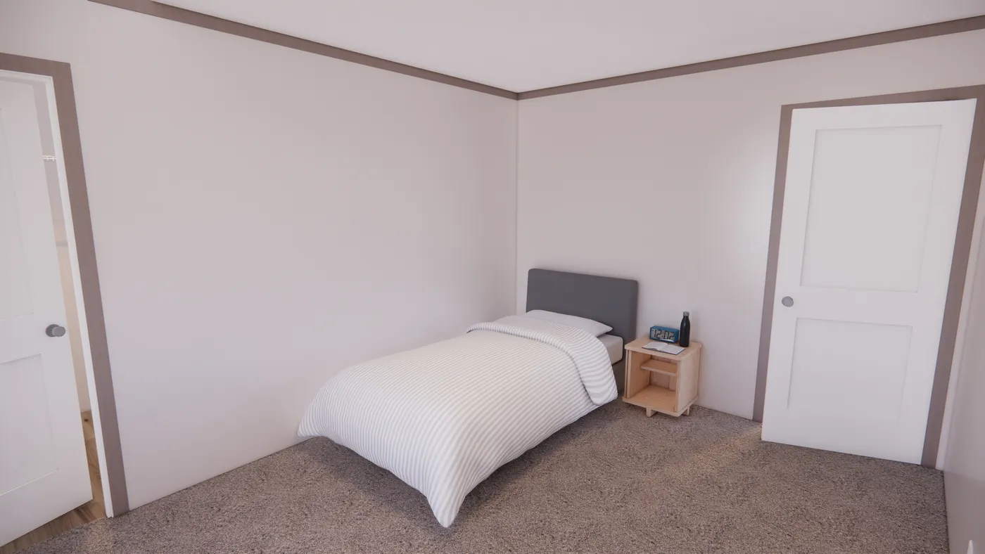 The 5228-E201 ADRENALINE Guest Bedroom. This Manufactured Mobile Home features 3 bedrooms and 2 baths.