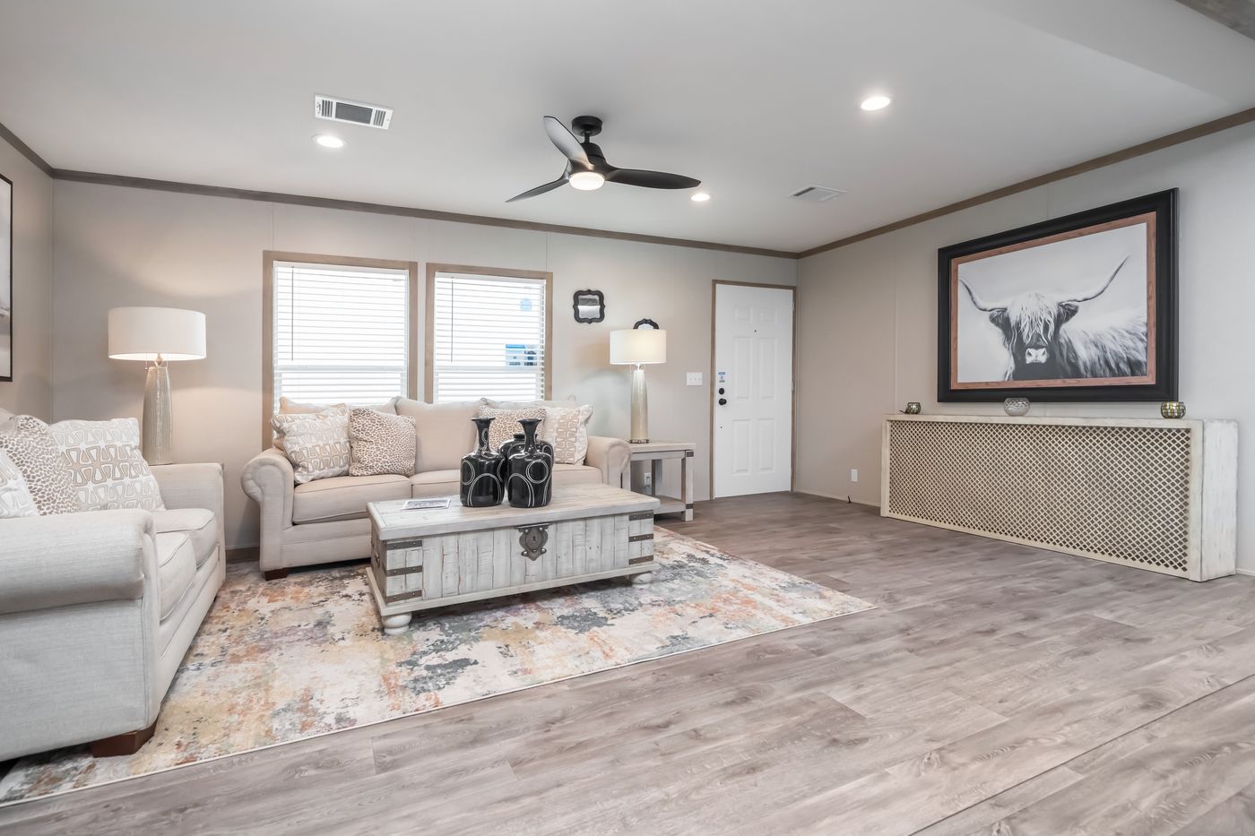 The PT 78 Living Room. This Manufactured Mobile Home features 3 bedrooms and 2 baths.