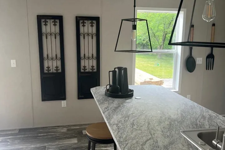 The JADE Kitchen. This Manufactured Mobile Home features 2 bedrooms and 1 bath.