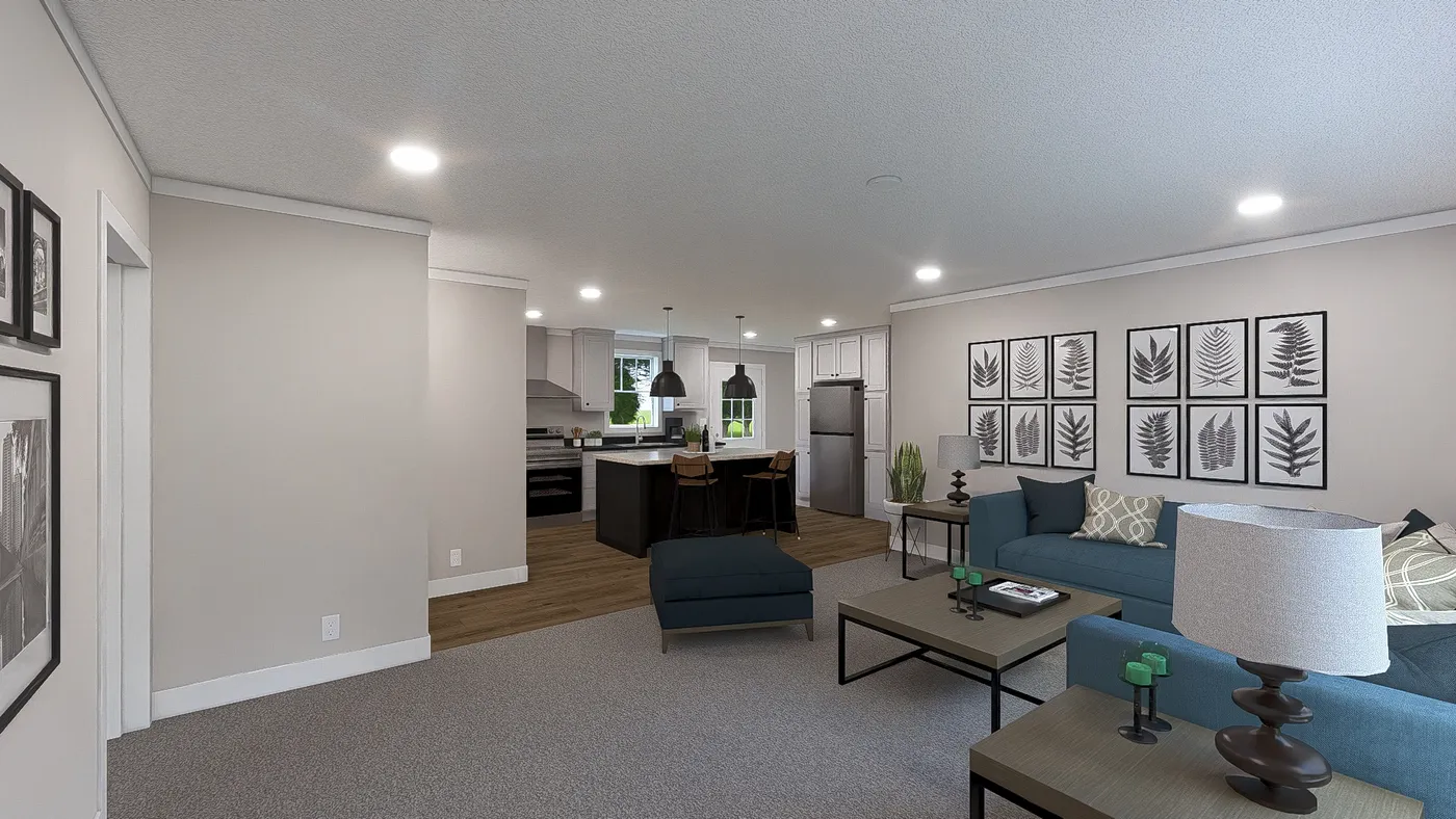 The LET IT BE Living Room. This Manufactured Mobile Home features 3 bedrooms and 2 baths.