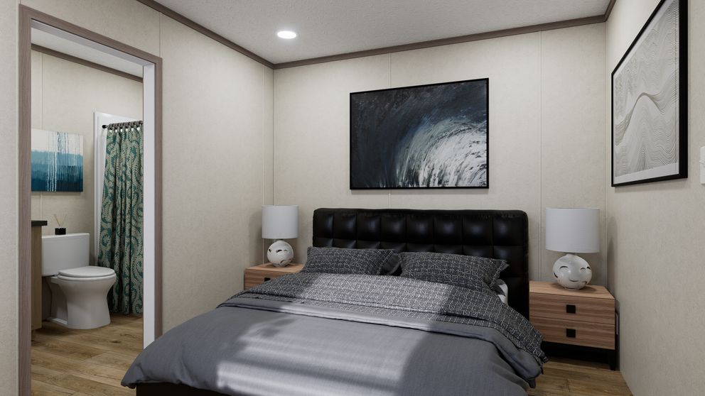 The 5614-CC02 CLEARPATH 56 Primary Bedroom. This Manufactured Mobile Home features 2 bedrooms and 2 baths.