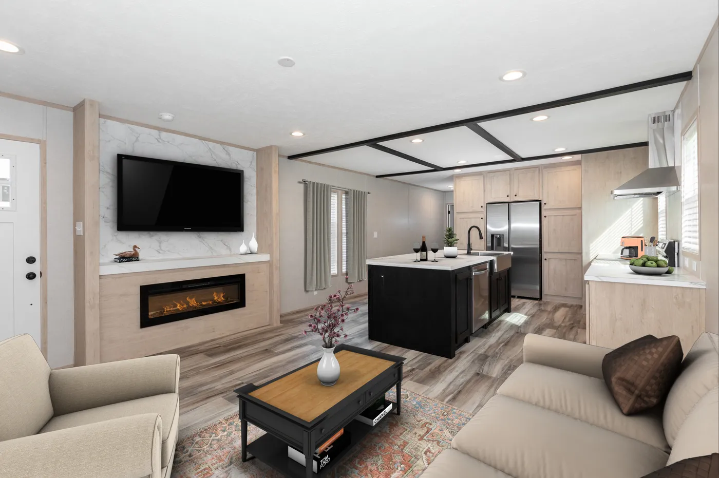 The ANNIVERSARY JEWEL Living Room. This Manufactured Mobile Home features 3 bedrooms and 2 baths.