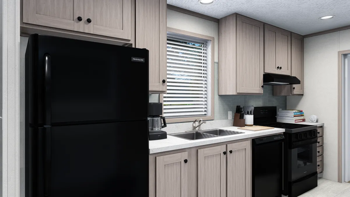 The 7614-4701 THE PULSE Kitchen. This Manufactured Mobile Home features 3 bedrooms and 2 baths.