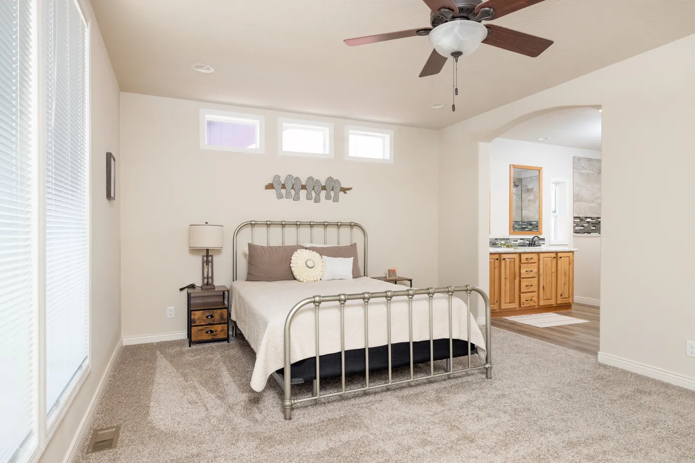 The TH601F                 CLAYTON Primary Bedroom. This Manufactured Mobile Home features 3 bedrooms and 2 baths.