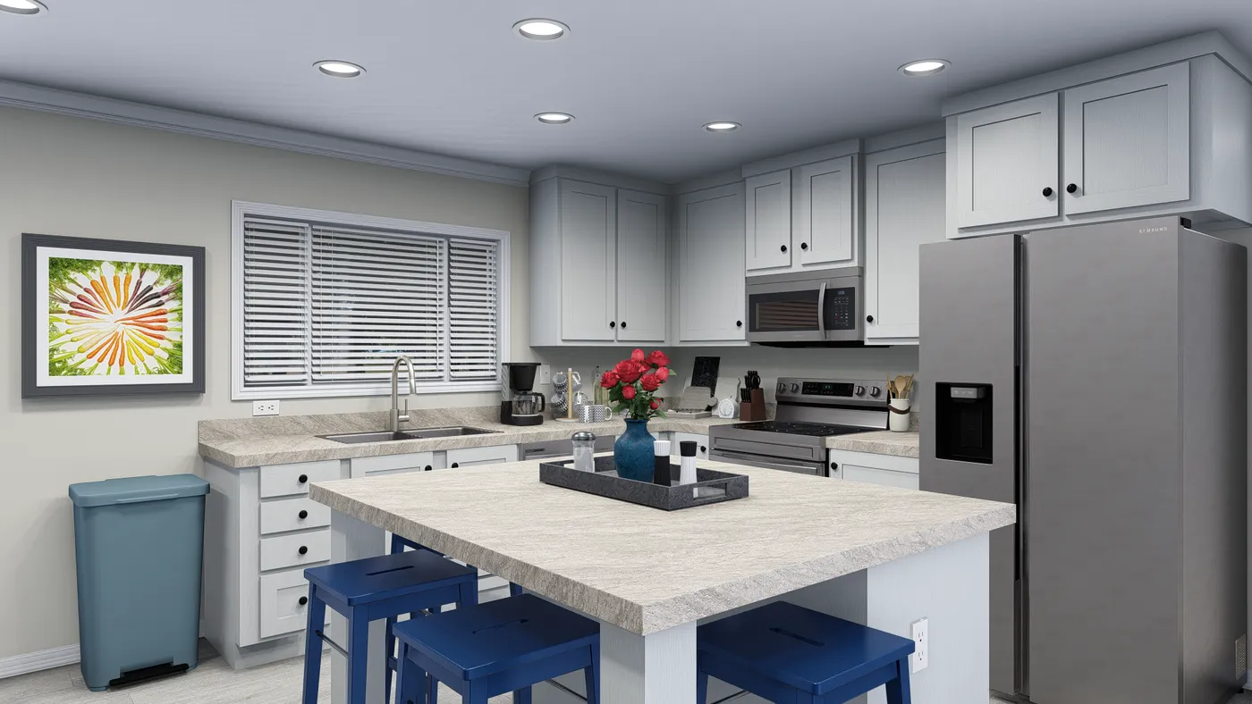 The 4202 "HATTERAS" 6616 Kitchen. This Manufactured Mobile Home features 3 bedrooms and 2 baths.