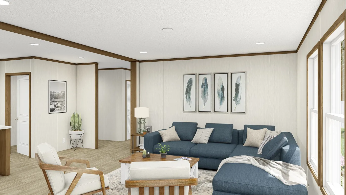 The REVEAL Living Room. This Manufactured Mobile Home features 3 bedrooms and 2 baths.
