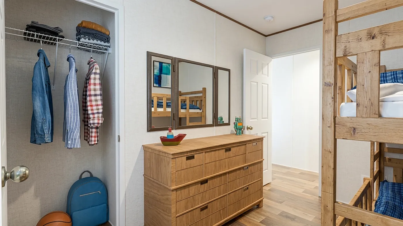 The ASPEN Guest Bedroom. This Manufactured Mobile Home features 3 bedrooms and 2 baths.