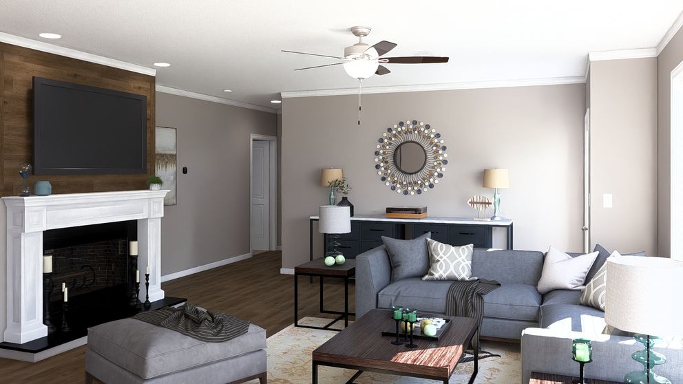 The THE ABIGAIL II Living Room. This Manufactured Mobile Home features 3 bedrooms and 2 baths.