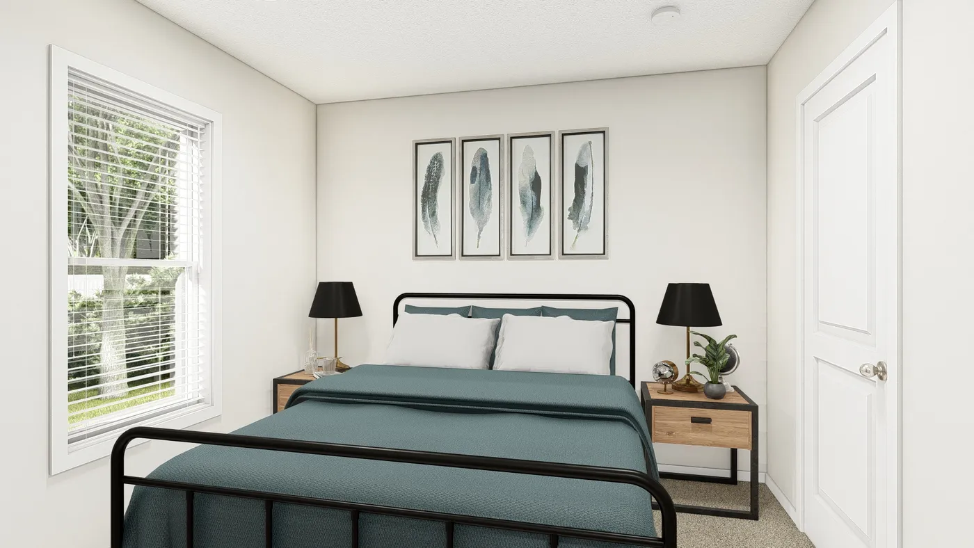 The DRM481M 48'              DREAM Primary Bedroom. This Manufactured Mobile Home features 2 bedrooms and 1 bath.