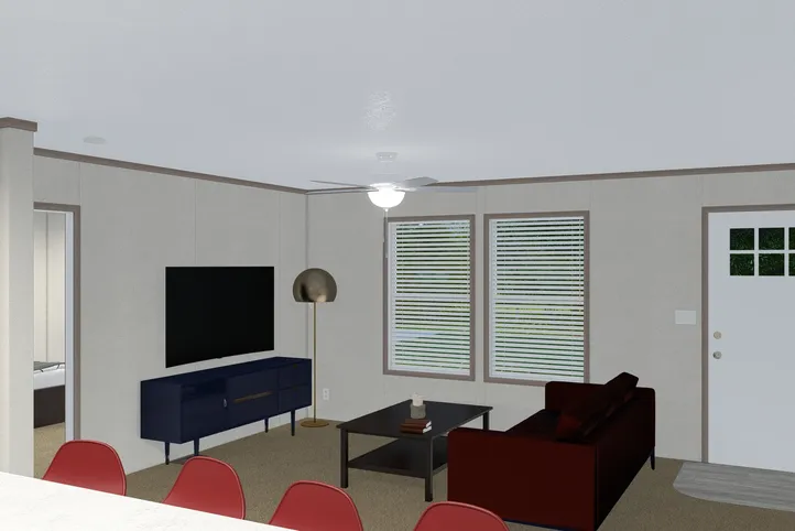 The 5628-E787 THE PULSE Living Room. This Manufactured Mobile Home features 3 bedrooms and 2 baths.