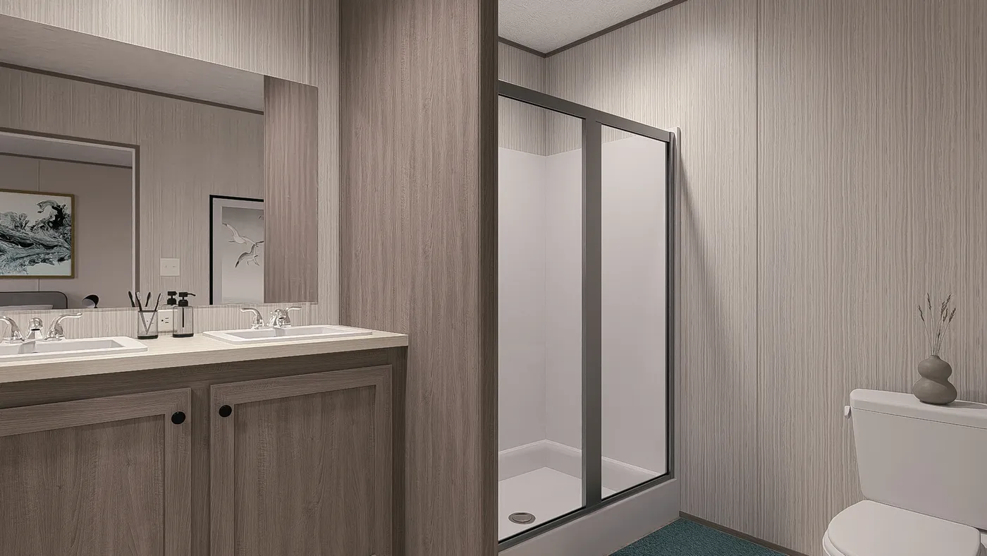 The MAYNARDVILLE CLASSIC 66 Primary Bathroom. This Manufactured Mobile Home features 3 bedrooms and 2 baths.