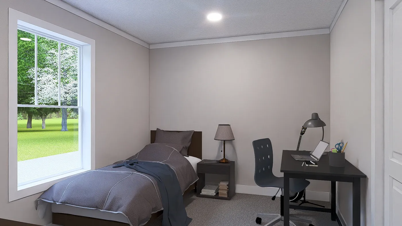 The SHOUT Guest Bedroom. This Manufactured Mobile Home features 3 bedrooms and 2 baths.