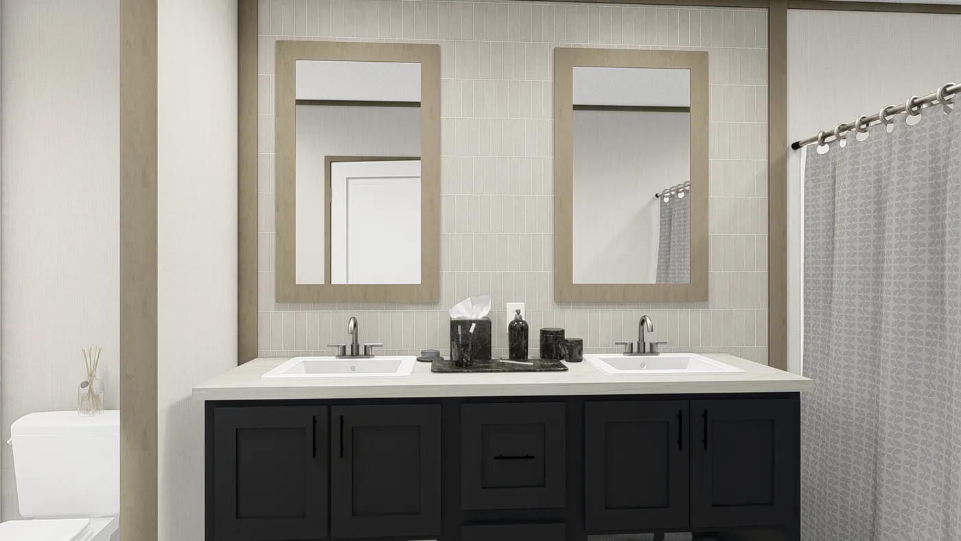 The HUDSON Primary Bathroom. This Manufactured Mobile Home features 3 bedrooms and 2 baths. Tranquility