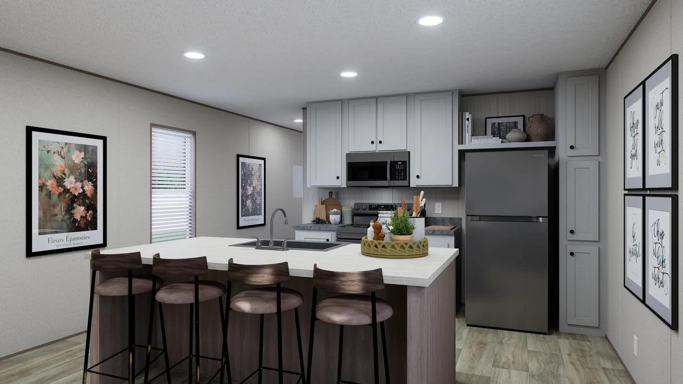 The FOOTHILLS 66 Kitchen. This Manufactured Mobile Home features 3 bedrooms and 2 baths.