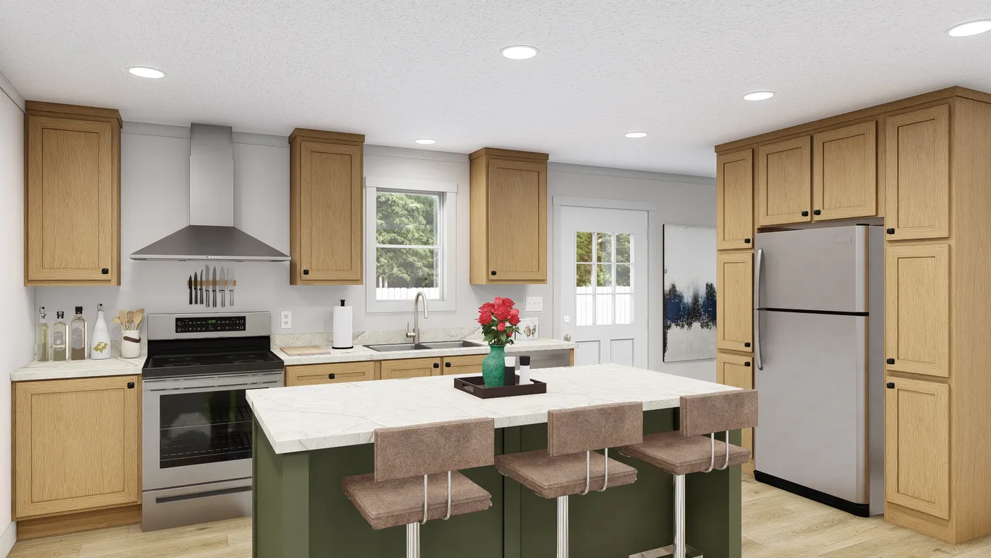 The 2010 "HEY JUDE" 7228 Kitchen. This Manufactured Mobile Home features 5 bedrooms and 2 baths.
