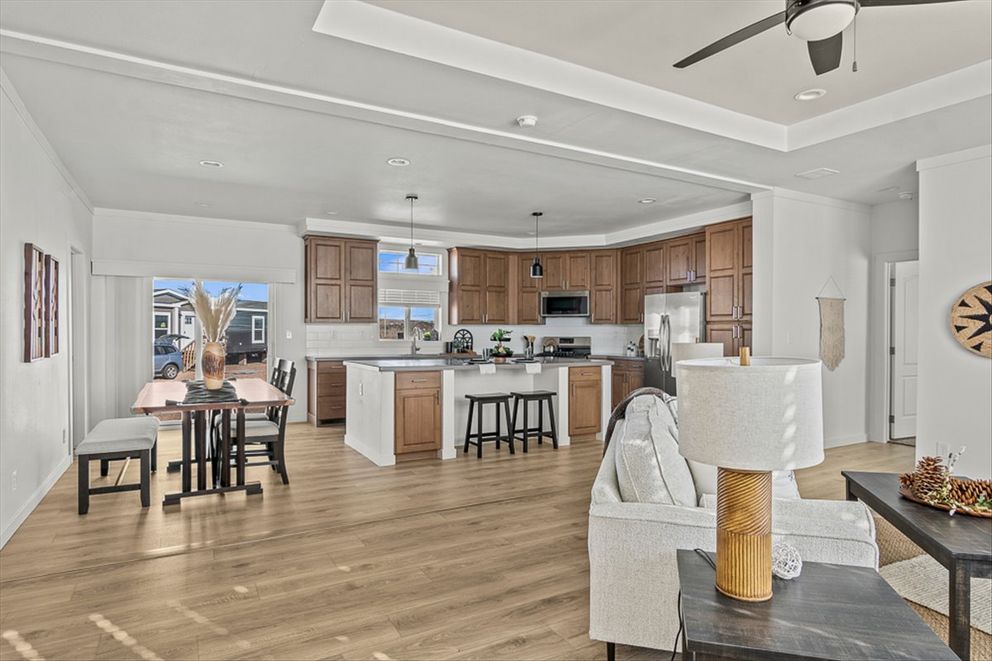 The TU3068A Living Room. This Manufactured Mobile Home features 4 bedrooms and 2 baths.