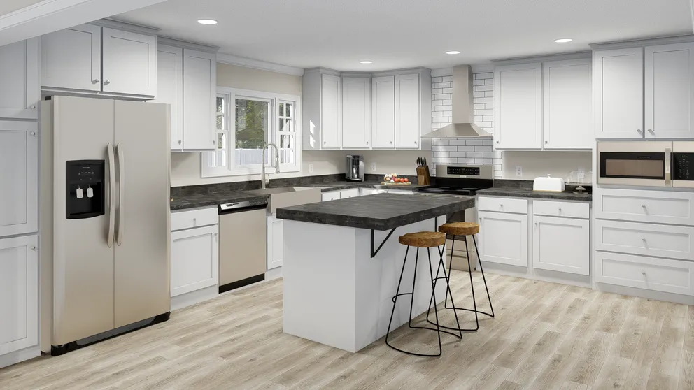 The PALMETTO 6101 Kitchen. This Manufactured Mobile Home features 4 bedrooms and 2.5 baths.