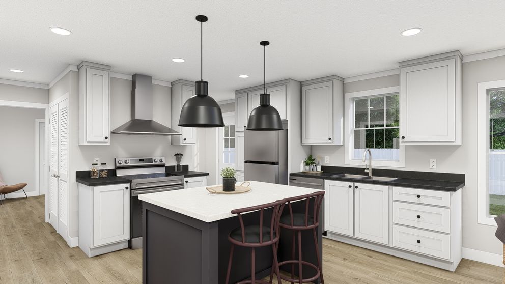 The MOVE ON UP Kitchen. This Manufactured Mobile Home features 3 bedrooms and 2 baths.