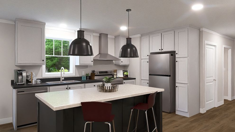 The LEAN ON ME Kitchen. This Manufactured Mobile Home features 3 bedrooms and 2 baths.