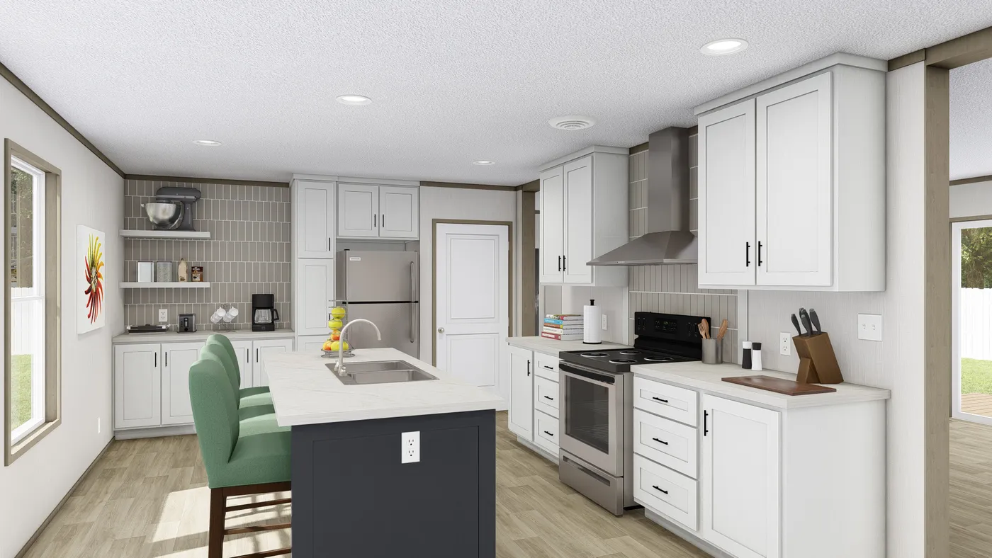 The RAINIER Kitchen. This Manufactured Mobile Home features 4 bedrooms and 3 baths.