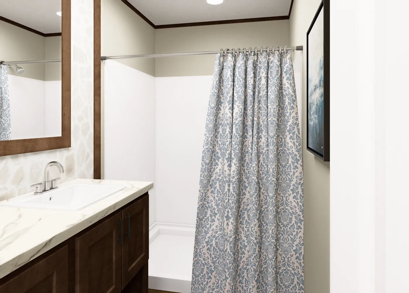 The HUDSON Primary Bathroom. This Manufactured Mobile Home features 3 bedrooms and 2 baths.