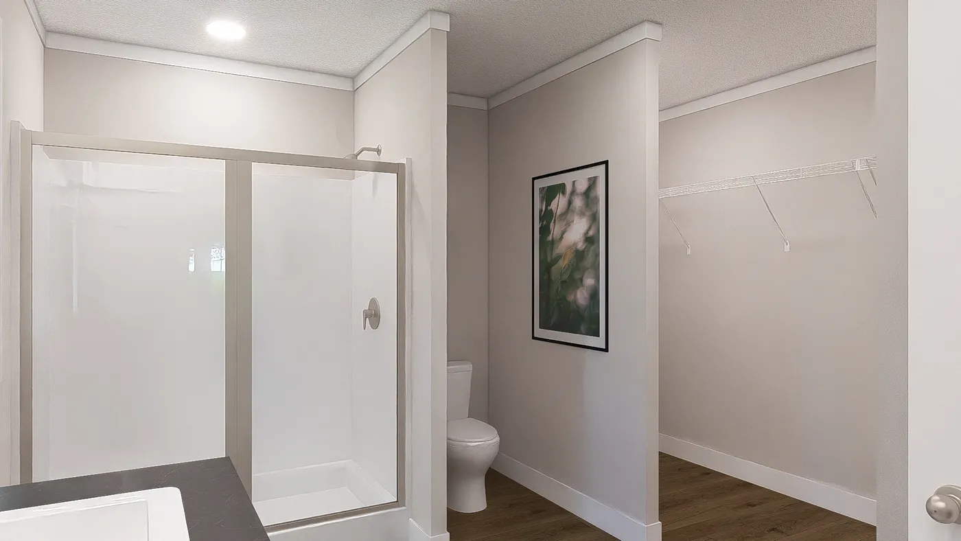 The LET IT BE Primary Bathroom. This Modular Home features 3 bedrooms and 2 baths.