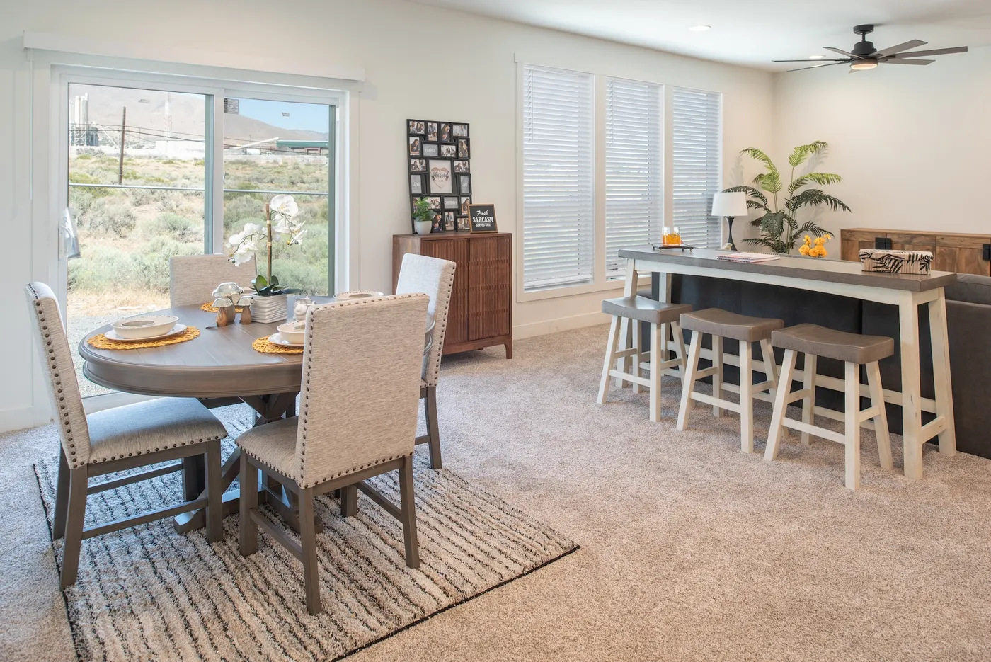 The HCP 4260-4A            LORETTA Living Room. This Manufactured Mobile Home features 4 bedrooms and 3 baths.