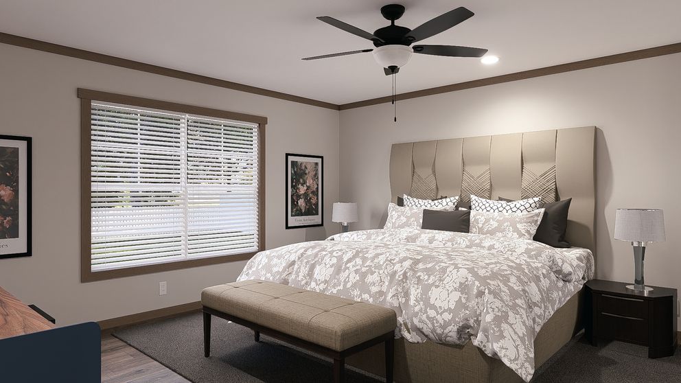 The ISABELLA ELITE Primary Bedroom. This Manufactured Mobile Home features 3 bedrooms and 2 baths.