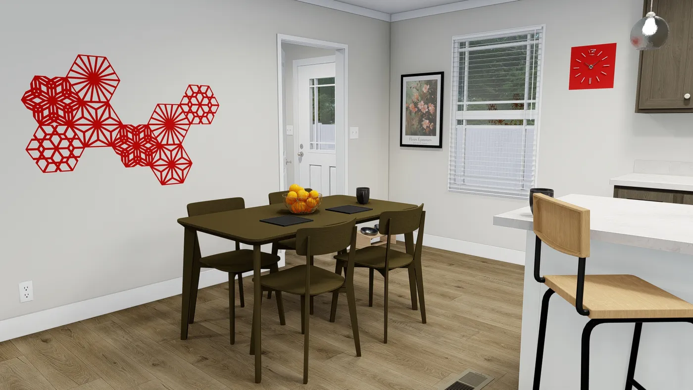 The SUNDANCE 48B Dining Area. This Manufactured Mobile Home features 3 bedrooms and 2 baths.