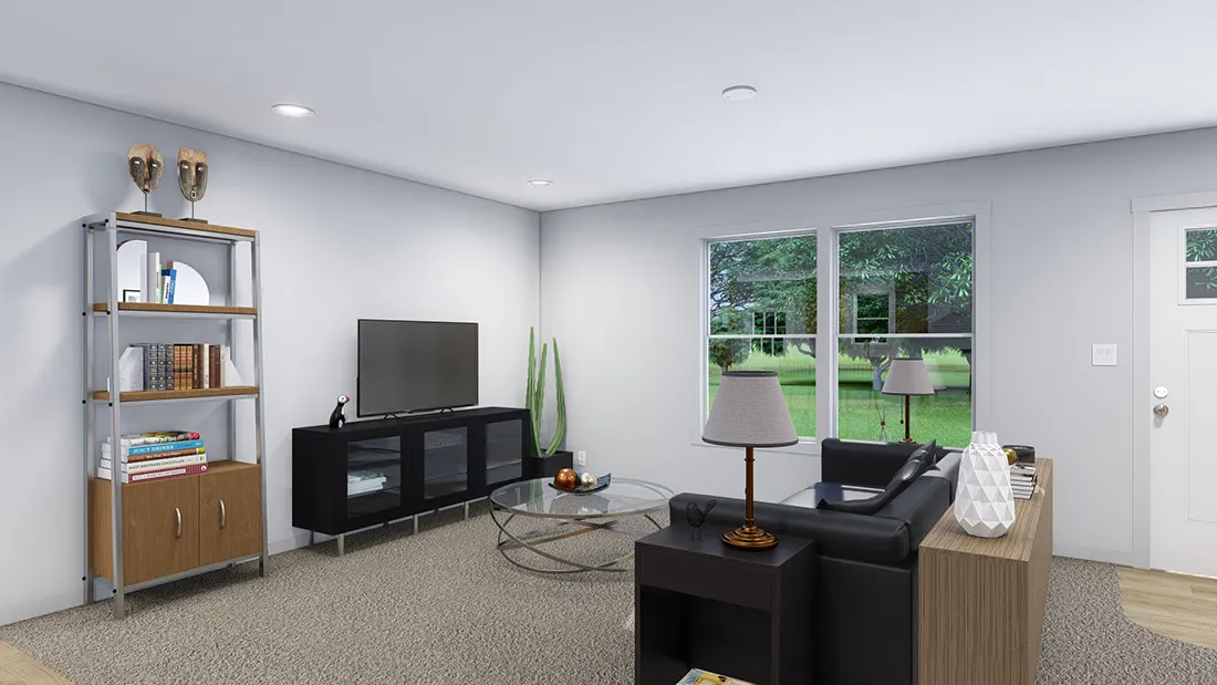 The 2856 LET IT BE Living Room. This Manufactured Mobile Home features 3 bedrooms and 2 baths.