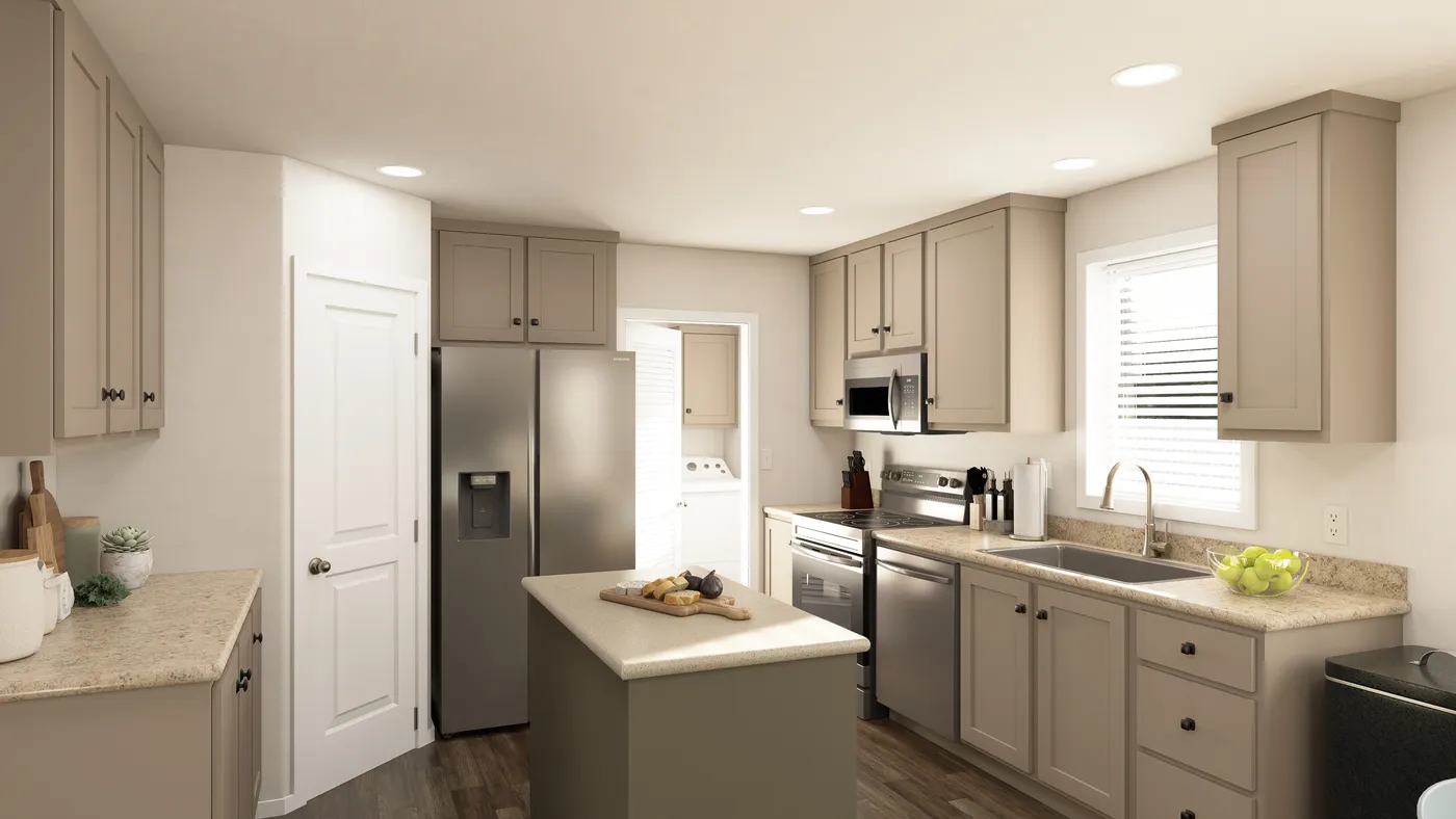 The DRM682F 68'              DREAM Kitchen. This Manufactured Mobile Home features 4 bedrooms and 2 baths.