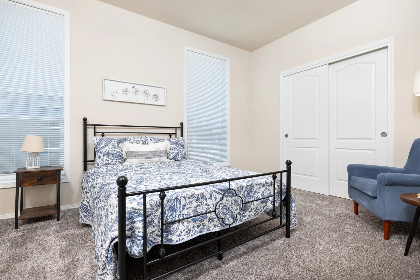 The TH482F                 CLAYTON Primary Bedroom. This Manufactured Mobile Home features 2 bedrooms and 2 baths.