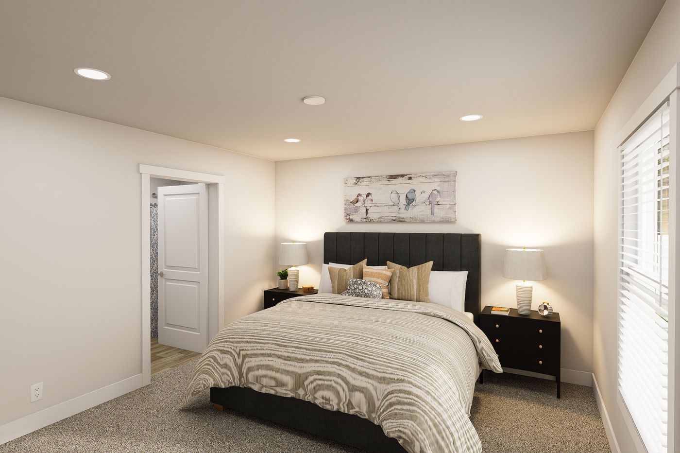 The RIGHT CHOICE 110 Primary Bedroom. This Manufactured Mobile Home features 4 bedrooms and 2 baths.