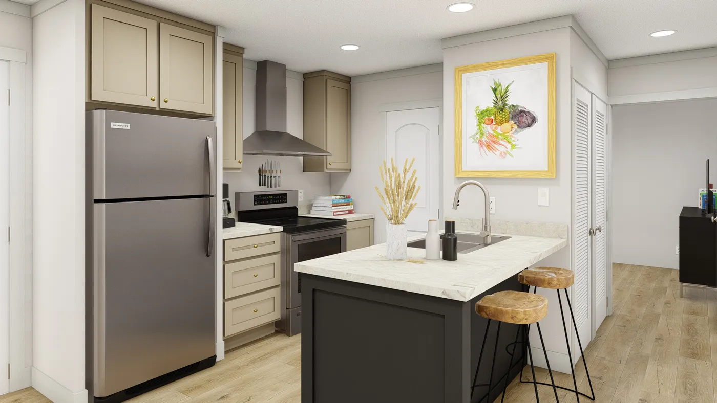 The 1010 "GOOD VIBRATIONS" 6614 Kitchen. This Manufactured Mobile Home features 3 bedrooms and 2 baths.