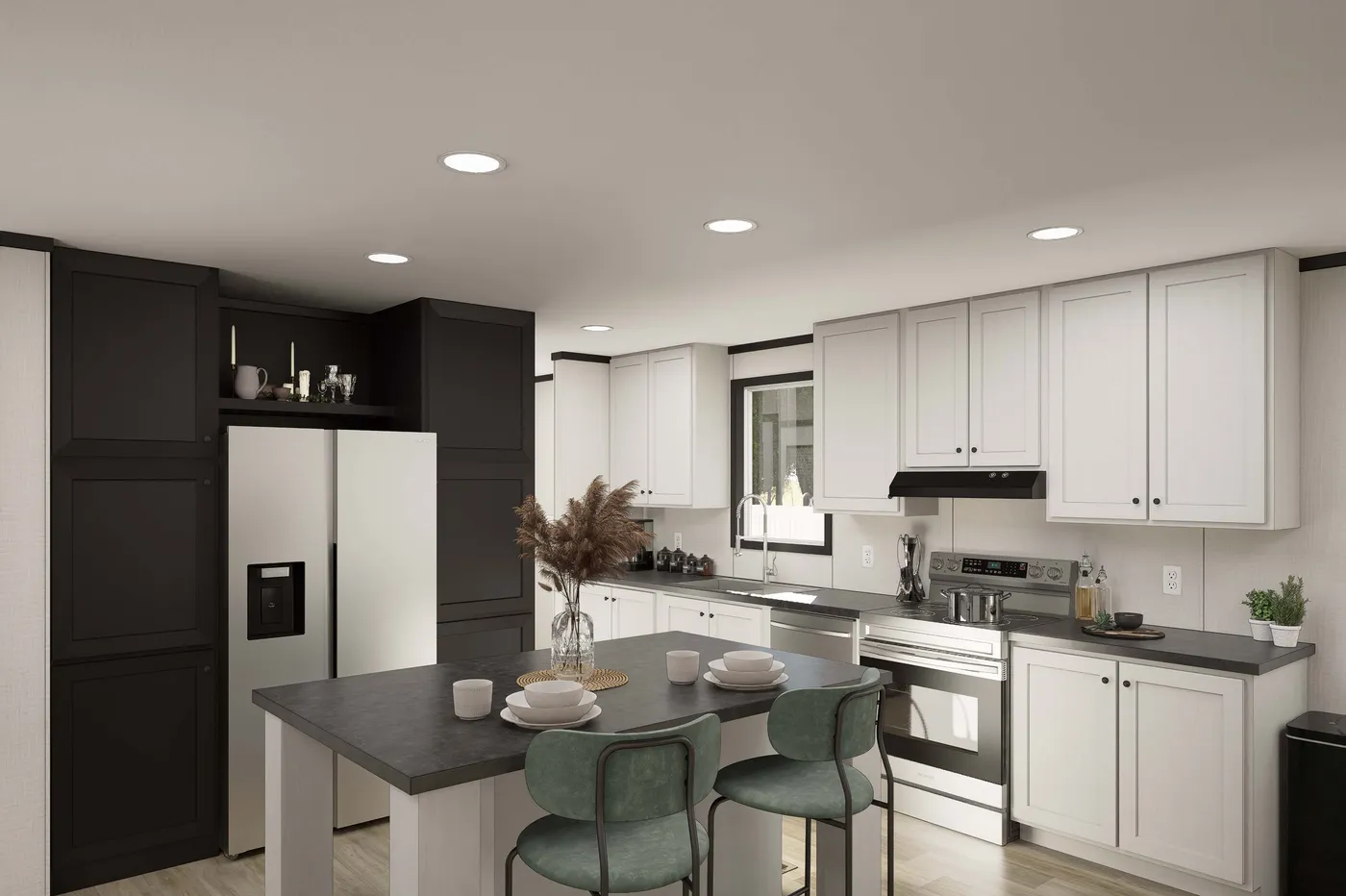 The PLATINUM ANNIVERSARY Kitchen. This Manufactured Mobile Home features 3 bedrooms and 2 baths.