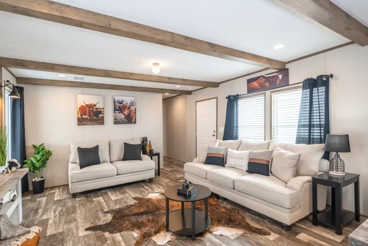 The RIVERHAVEN Living Room. This Manufactured Mobile Home features 3 bedrooms and 2 baths.