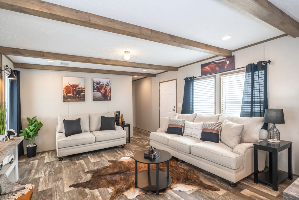 The RIVERHAVEN Living Room. This Manufactured Mobile Home features 3 bedrooms and 2 baths.