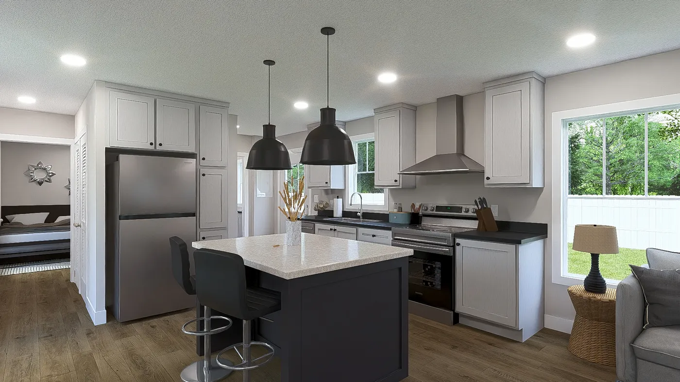 The YESTERDAY Kitchen. This Manufactured Mobile Home features 1 bedroom and 1 bath.