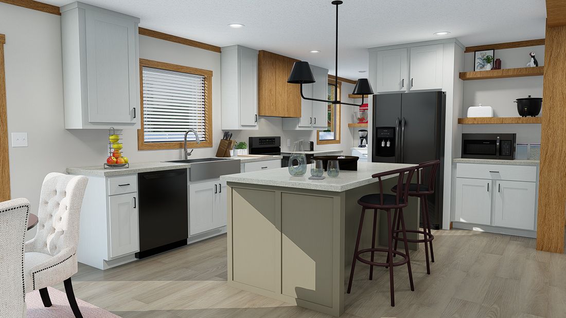 The LIZZIE Kitchen. This Manufactured Mobile Home features 3 bedrooms and 2 baths.