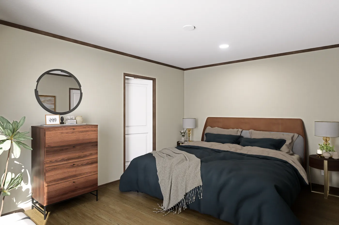 The VOYAGE Primary Bedroom. This Manufactured Mobile Home features 3 bedrooms and 2 baths.