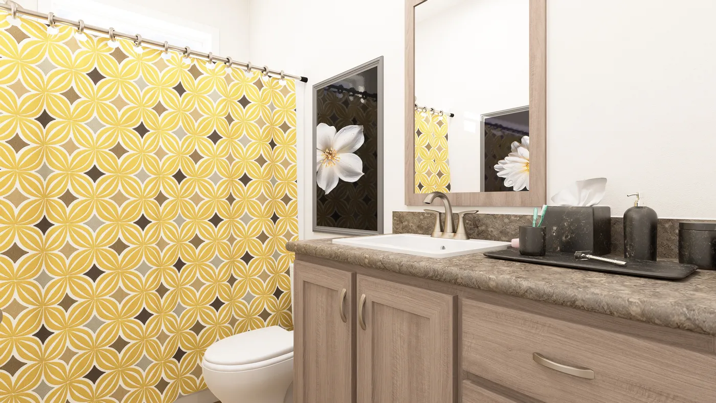 The PREFERRED PLUS CP561F  CLAYTON Guest Bathroom. This Manufactured Mobile Home features 3 bedrooms and 2 baths.