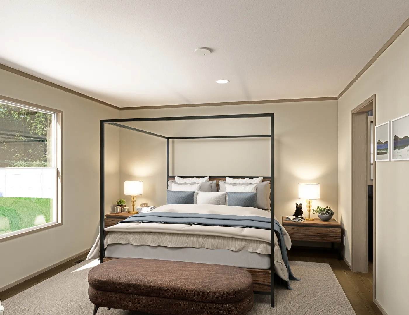 The RAINIER Primary Bedroom. This Manufactured Mobile Home features 4 bedrooms and 3 baths.